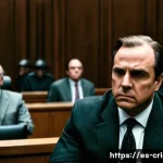 BTK 살인범의 자백과 법정에서의 태도 분석 - A dark courtroom scene capturing a tense psychological battle during a high-profile trial, focusing ...