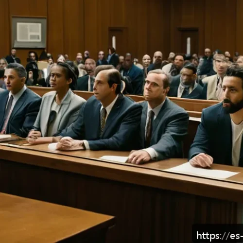Home 28 오제이 심슨 O J Simpson 사건 개요와 법정 공방 - A detailed courtroom scene during a high-profile trial in Los Angeles, featuring a diverse jury and ...
